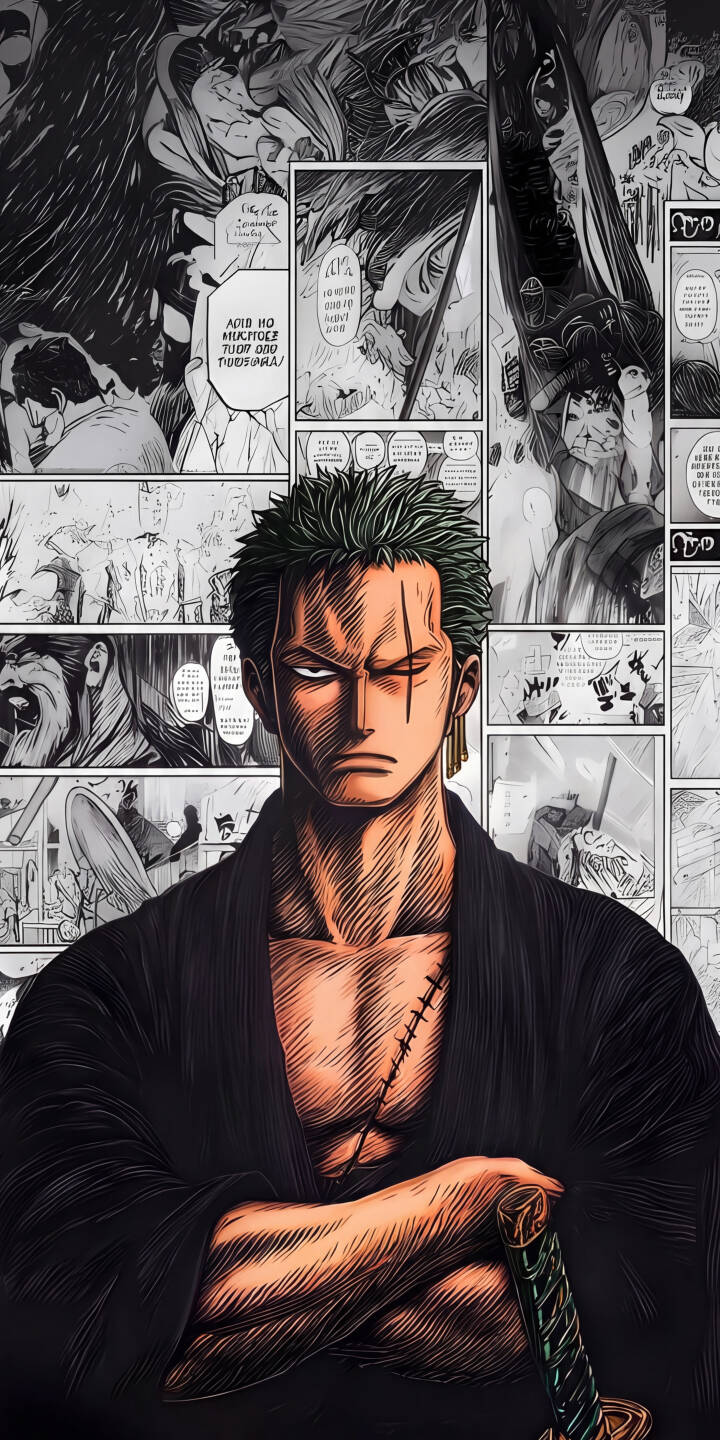 Zoro's intense gaze and distinctive scar dominate the foreground, set against a dynamic black and white collage of One Piece manga panels in this striking 4K wallpaper. This powerful anime wallpaper, featuring the legendary swordsman holding his sword, is a perfect background for any iPhone. | anime iphone one piece wallpaper zoro roronoa zoro mobile 4k wallpaper hd wallpaper swordsman dark aesthetic manga panel Zoro's intense gaze and distinctive scar dominate the foreground, set against a dynamic black and white collage of One Piece manga panels in this striking 4K wallpaper. This powerful anime wallpaper, featuring the legendary swordsman holding his sword, is a perfect background for any iPhone.