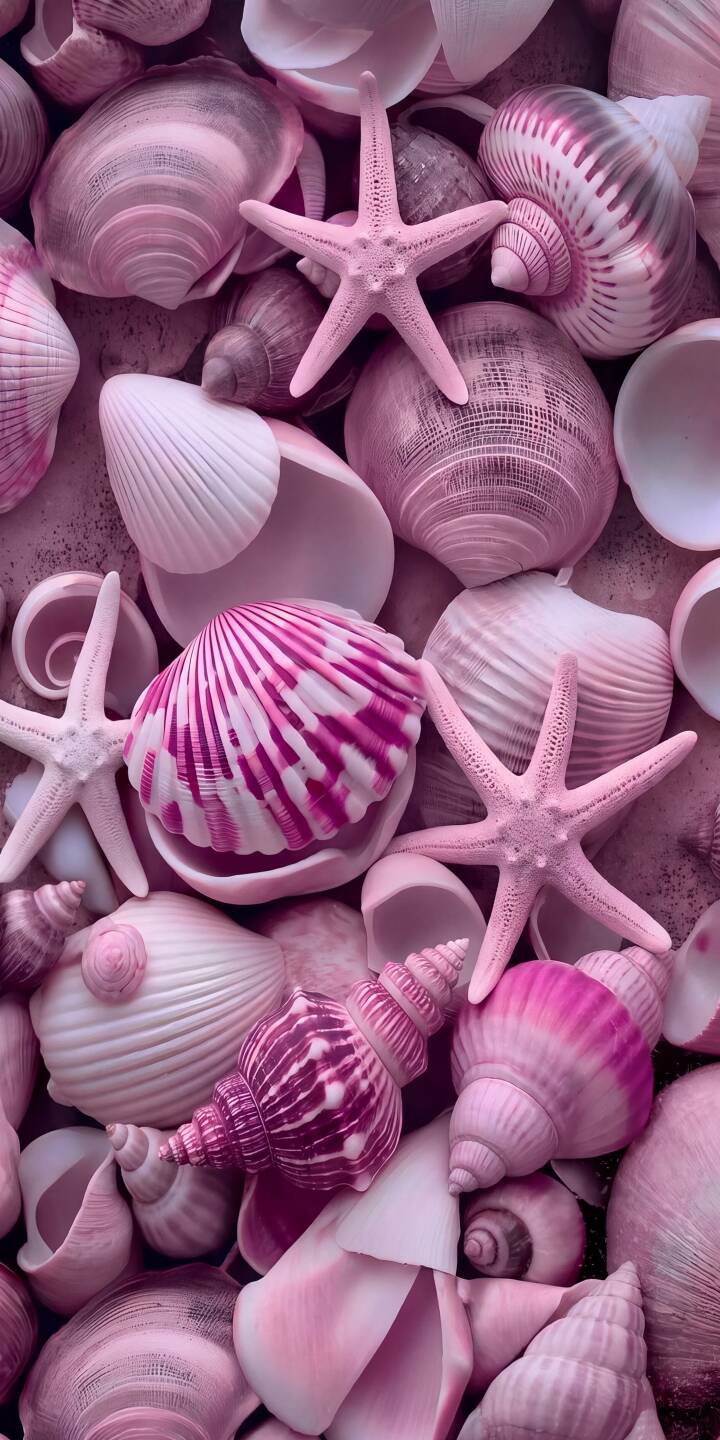 Delicate pink starfish and an array of textured shells create a serene natural pattern in this beautiful 4K wallpaper. Featuring a striking scallop shell with magenta stripes and various muted pink conches, this aesthetic wallpaper is perfect for your iPhone. | pink aesthetic iphone nature ocean wallpaper shells mobile 4k wallpaper hd wallpaper starfish seashells Delicate pink starfish and an array of textured shells create a serene natural pattern in this beautiful 4K wallpaper. Featuring a striking scallop shell with magenta stripes and various muted pink conches, this aesthetic wallpaper is perfect for your iPhone.
