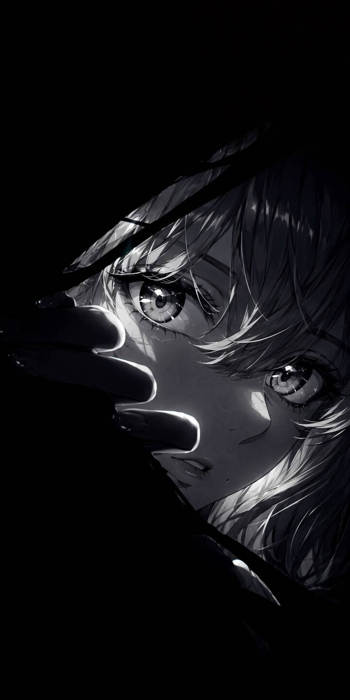 Intensely reflective eyes peek out from dramatic shadows, revealing an enigmatic anime girl in this stunning 4K wallpaper. This dark aesthetic capture is a perfect mobile wallpaper for your iPhone, highlighting intricate details against a somber backdrop. | aesthetic girl dark eyes iphone wallpaper anime girl mobile 4k wallpaper hd wallpaper monochrome mysterious Intensely reflective eyes peek out from dramatic shadows, revealing an enigmatic anime girl in this stunning 4K wallpaper. This dark aesthetic capture is a perfect mobile wallpaper for your iPhone, highlighting intricate details against a somber backdrop.