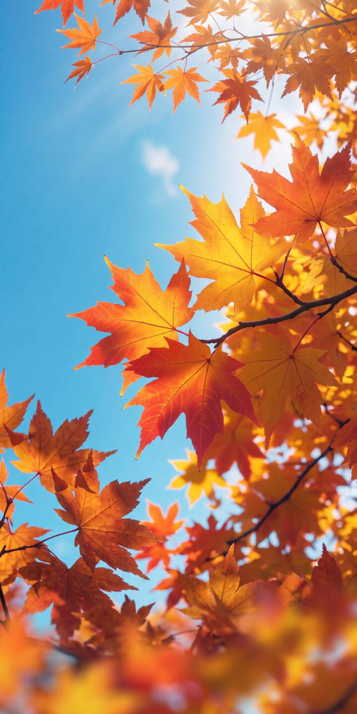 The warm glow of sunlight on vibrant orange and yellow maple leaves creates a breathtaking canopy against a clear blue sky in this stunning 4K wallpaper. It's an ideal autumn wallpaper for iPhone, showcasing the beauty of the season with exquisite detail. | iphone nature autumn leaves wallpaper maple vibrant mobile sunlight 4k wallpaper hd wallpaper foliage The warm glow of sunlight on vibrant orange and yellow maple leaves creates a breathtaking canopy against a clear blue sky in this stunning 4K wallpaper. It's an ideal autumn wallpaper for iPhone, showcasing the beauty of the season with exquisite detail.
