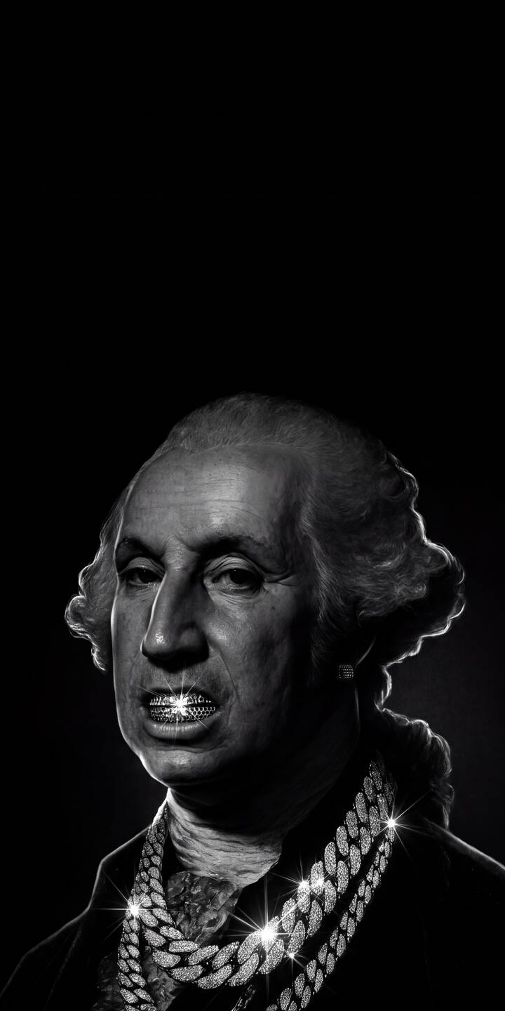 Glittering diamond chains adorn George Washington's neck, complemented by a sparkling grill that transforms his iconic historical image into a bold 4K wallpaper. This stunning reinterpretation is an essential wallpaper for iPhone users seeking a unique blend of history and hip-hop aesthetics. | grills iphone wallpaper hip hop mobile 4k wallpaper hd wallpaper satirical dark art diamond chains george washington Glittering diamond chains adorn George Washington's neck, complemented by a sparkling grill that transforms his iconic historical image into a bold 4K wallpaper. This stunning reinterpretation is an essential wallpaper for iPhone users seeking a unique blend of history and hip-hop aesthetics.