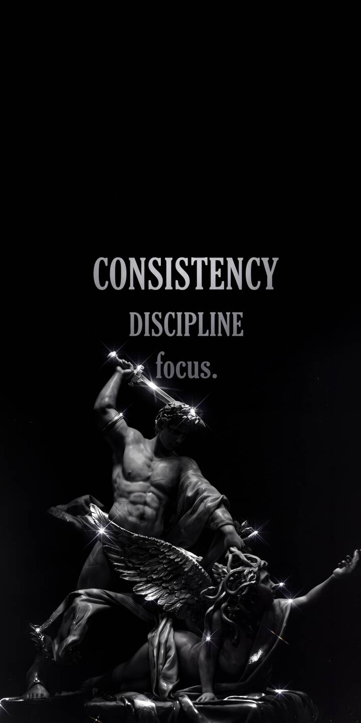 Glimmering accents highlight a classical monochrome sculpture against a deep black background, perfectly capturing the motivational text 'CONSISTENCY DISCIPLINE focus.' in this inspiring 4K wallpaper. This powerful visual makes a compelling wallpaper for iPhone, merging timeless art with modern self-improvement principles. | sculpture motivation discipline focus iphone wallpaper consistency mobile 4k wallpaper hd wallpaper monochrome classical art Glimmering accents highlight a classical monochrome sculpture against a deep black background, perfectly capturing the motivational text 'CONSISTENCY DISCIPLINE focus.' in this inspiring 4K wallpaper. This powerful visual makes a compelling wallpaper for iPhone, merging timeless art with modern self-improvement principles.