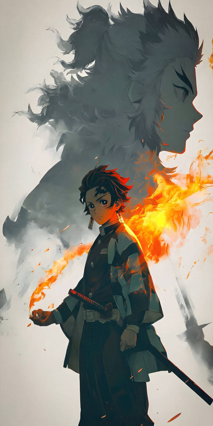 Vivid flames dance around Tanjiro Kamado, whose determined expression mirrors the fiery silhouette of Kyojuro Rengoku looming behind him in this striking 4K anime wallpaper. This powerful wallpaper is a must-have for iPhone users. | anime iphone wallpaper demon slayer mobile tanjiro kamado flames rengoku 4k wallpaper hd wallpaper epic kimetsu no yaiba Vivid flames dance around Tanjiro Kamado, whose determined expression mirrors the fiery silhouette of Kyojuro Rengoku looming behind him in this striking 4K anime wallpaper. This powerful wallpaper is a must-have for iPhone users.