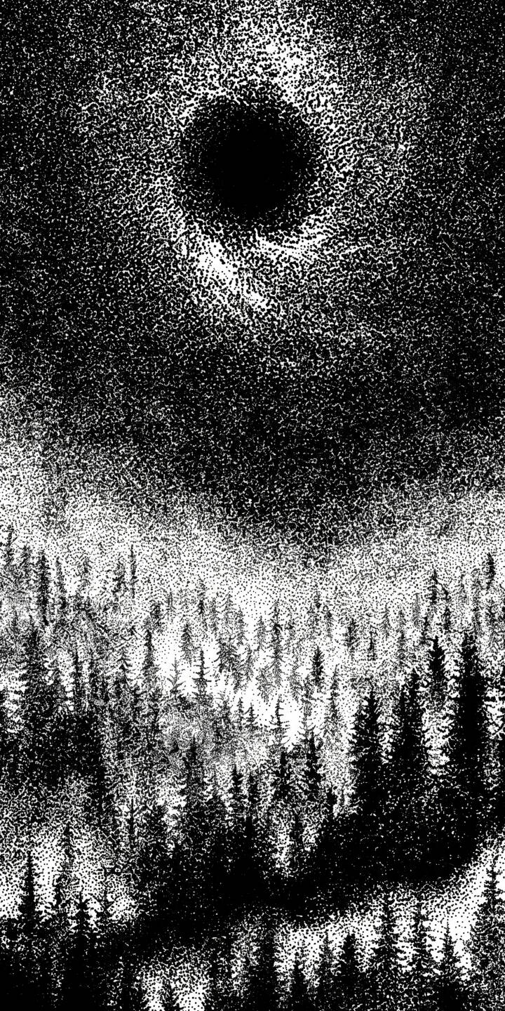 The ominous black sun shines above a dense, stippled forest in this eerie 4K wallpaper, making it a dramatic wallpaper for iPhone screens. | forest dark iphone wallpaper mobile 4k wallpaper hd wallpaper monochromatic eerie stippling black sun The ominous black sun shines above a dense, stippled forest in this eerie 4K wallpaper, making it a dramatic wallpaper for iPhone screens.