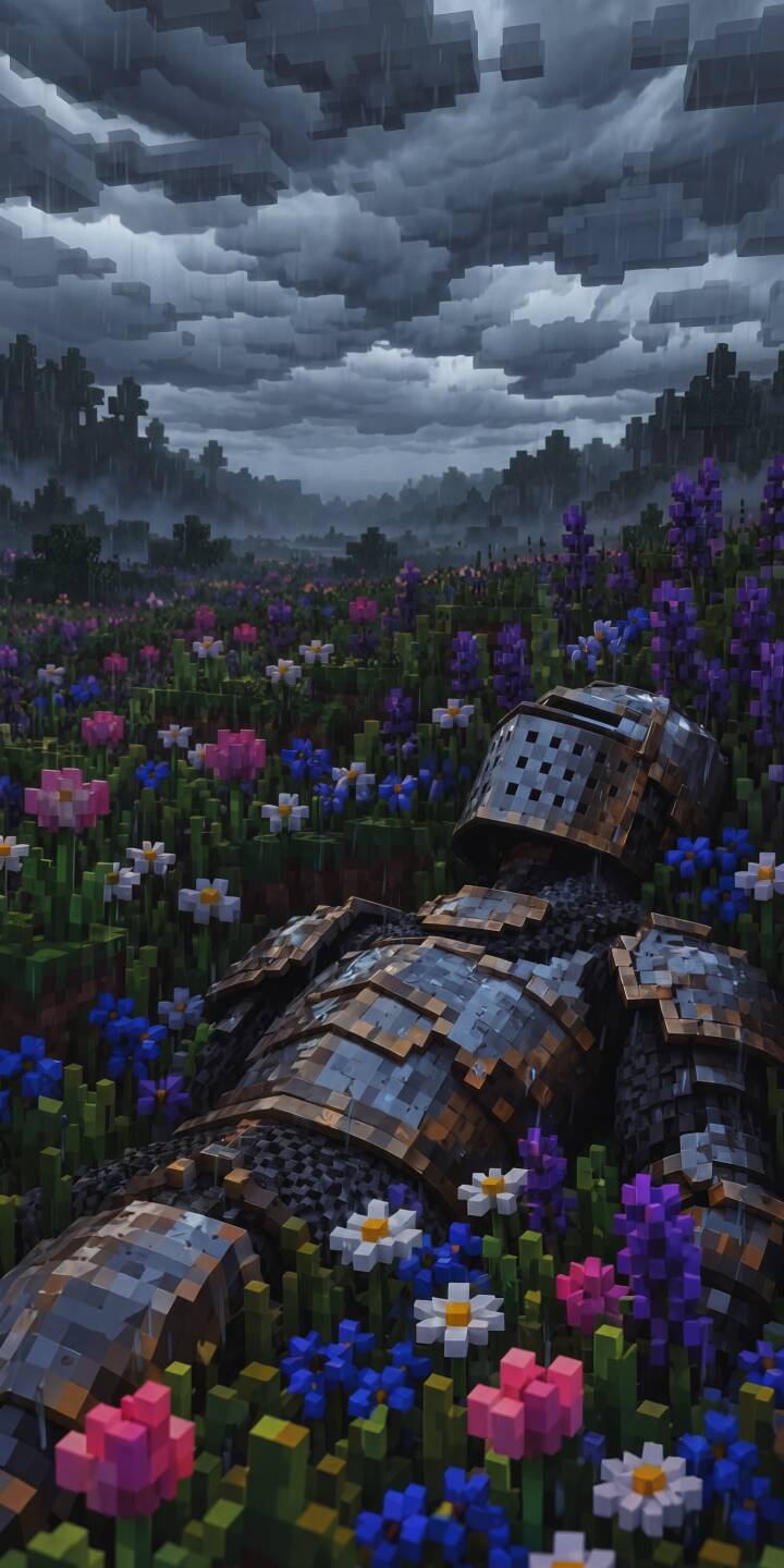 Vibrant pixelated wildflowers burst with color around a fallen knight's armor, evoking a melancholic beauty under a rainy, blocky sky. This stunning 4K wallpaper captures a unique pixel art scene of a bygone era, making it an atmospheric wallpaper for iPhone. | aesthetic flowers rain knight iphone fantasy wallpaper mobile pixel art 4k wallpaper hd wallpaper melancholic Vibrant pixelated wildflowers burst with color around a fallen knight's armor, evoking a melancholic beauty under a rainy, blocky sky. This stunning 4K wallpaper captures a unique pixel art scene of a bygone era, making it an atmospheric wallpaper for iPhone.