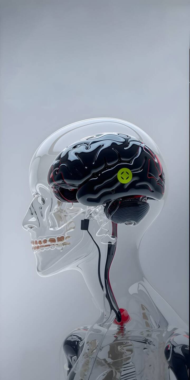 The glossy, dark cybernetic brain, illuminated by a vibrant green neural symbol and red wiring, is encased within a crystal-clear transparent skull in this captivating 4K wallpaper. This striking visual, showcasing intricate biological and technological fusion, makes an exceptional wallpaper for your iPhone. | ai The glossy, dark cybernetic brain, illuminated by a vibrant green neural symbol and red wiring, is encased within a crystal-clear transparent skull in this captivating 4K wallpaper. This striking visual, showcasing intricate biological and technological fusion, makes an exceptional wallpaper for your iPhone.