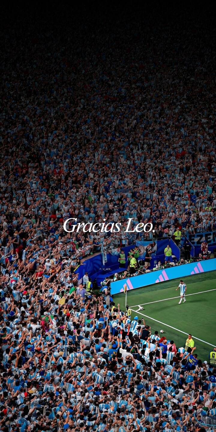 The heartfelt 'Gracias Leo.' text overlays a massive sea of blue and white fans cheering, with Lionel Messi visible on the vibrant green pitch in this stunning 4K wallpaper. It's an essential iPhone wallpaper for football enthusiasts. | football stadium iphone messi argentina soccer fans wallpaper lionel messi mobile 4k wallpaper hd wallpaper The heartfelt 'Gracias Leo.' text overlays a massive sea of blue and white fans cheering, with Lionel Messi visible on the vibrant green pitch in this stunning 4K wallpaper. It's an essential iPhone wallpaper for football enthusiasts.