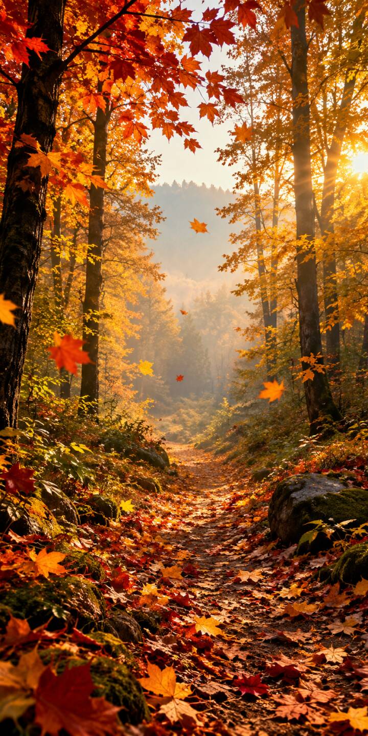 A breathtaking autumn forest filled with golden, orange, and crimson leaves, warm sunlight, gentle mist, and a peaceful woodland trail. A cinematic nature scene perfect for a relaxing mobile wallpaper. | forest autumn forest autumnleaves autumnwallpaper naturelovers A breathtaking autumn forest filled with golden, orange, and crimson leaves, warm sunlight, gentle mist, and a peaceful woodland trail. A cinematic nature scene perfect for a relaxing mobile wallpaper.