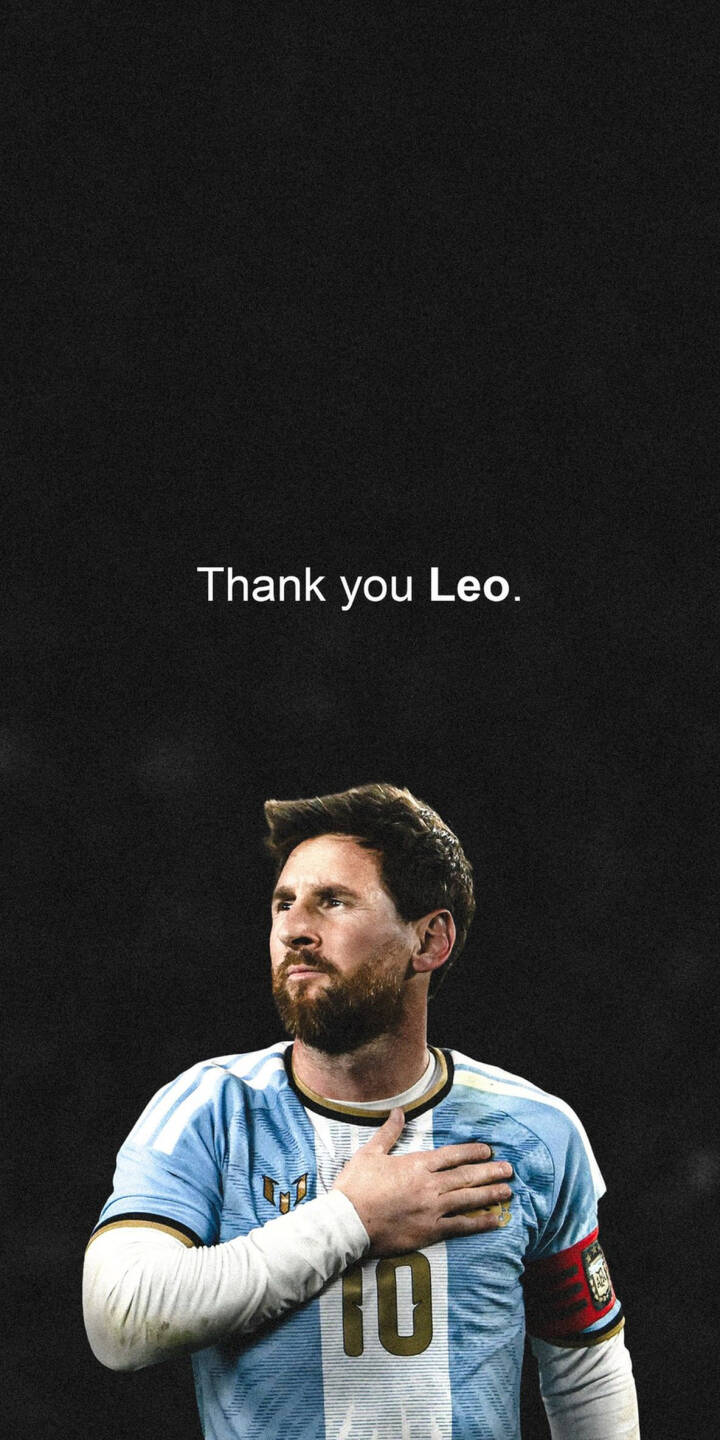 The poignant text "Thank you Leo." rests above Lionel Messi, who stands with his hand over his heart in his iconic Argentina jersey, creating a powerful 4K wallpaper. This deeply respectful wallpaper is a must-have for iPhone users who admire the legendary footballer. | football iphone messi argentina soccer wallpaper legend lionel messi mobile 4k wallpaper hd wallpaper tribute The poignant text "Thank you Leo." rests above Lionel Messi, who stands with his hand over his heart in his iconic Argentina jersey, creating a powerful 4K wallpaper. This deeply respectful wallpaper is a must-have for iPhone users who admire the legendary footballer.