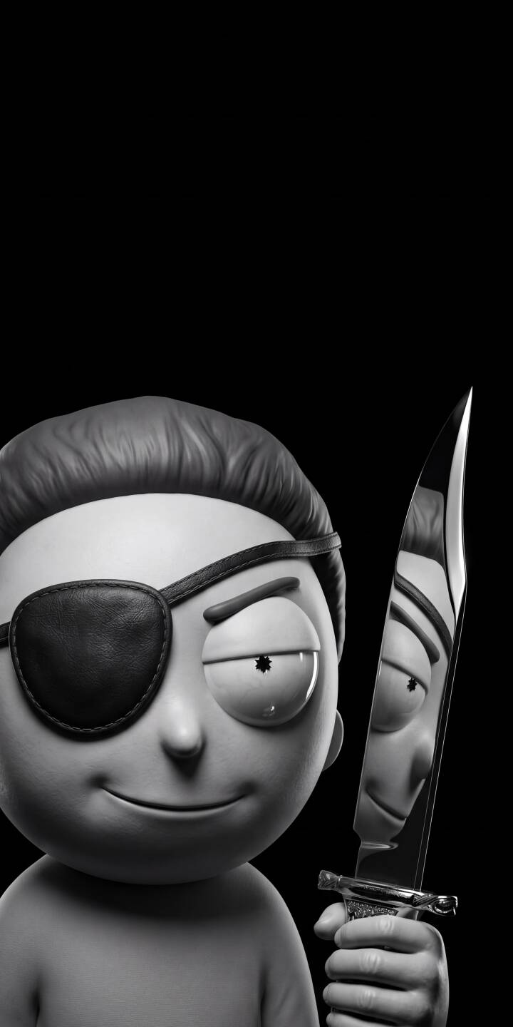 A chilling reflection of Evil Morty's single eye gleams in the polished blade of his knife in this stunning 4K wallpaper. This sinister monochrome wallpaper, featuring his iconic eyepatch, is a perfect background for your iPhone. | dark knife iphone wallpaper rick and morty mobile 4k wallpaper hd wallpaper sinister monochrome morty smith evil morty A chilling reflection of Evil Morty's single eye gleams in the polished blade of his knife in this stunning 4K wallpaper. This sinister monochrome wallpaper, featuring his iconic eyepatch, is a perfect background for your iPhone.