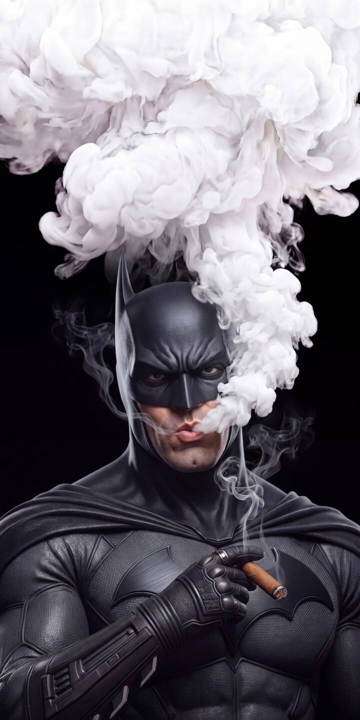 White, billowing smoke dramatically surrounds a stern-faced Batman as he casually puffs a cigar in this striking 4K wallpaper, making it a unique iPhone wallpaper for any Dark Knight fan. | dark batman smoke cigar iphone wallpaper dark knight mobile 4k wallpaper hd wallpaper dc comics White, billowing smoke dramatically surrounds a stern-faced Batman as he casually puffs a cigar in this striking 4K wallpaper, making it a unique iPhone wallpaper for any Dark Knight fan.