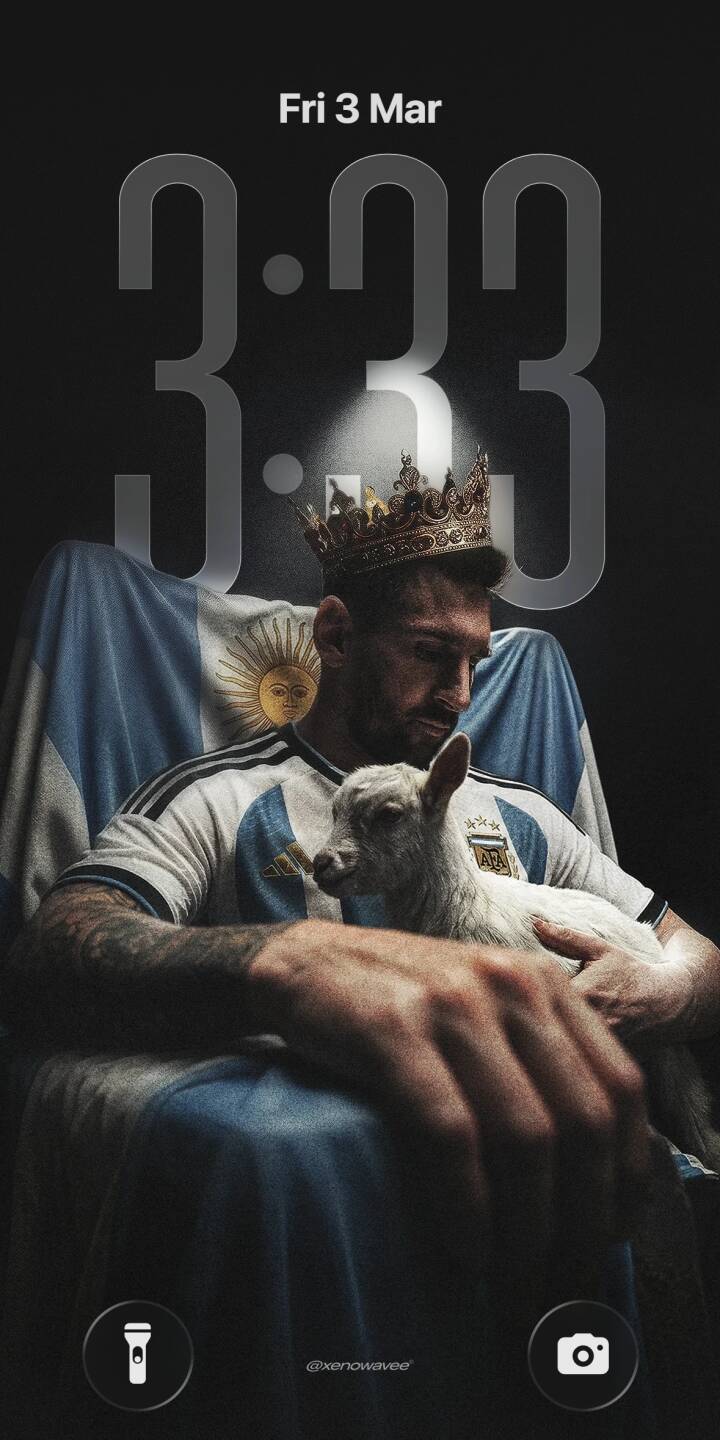 Messi as the crowned GOAT, surrounded by Argentine pride and a symbolic lamb, creating a bold and surreal tribute to his legendary status in football. | football messi argentina Messi as the crowned GOAT, surrounded by Argentine pride and a symbolic lamb, creating a bold and surreal tribute to his legendary status in football.