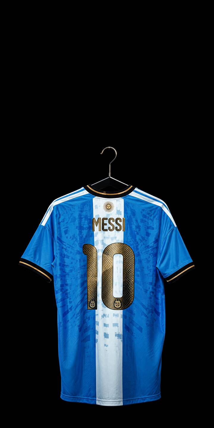 The iconic blue and white stripes of Lionel Messi's Argentina number 10 jersey shimmer with stunning gold details in this high-quality 4K wallpaper, a perfect wallpaper for any dedicated iPhone football fan. | football iphone messi argentina soccer wallpaper jersey lionel messi mobile 4k wallpaper hd wallpaper number 10 The iconic blue and white stripes of Lionel Messi's Argentina number 10 jersey shimmer with stunning gold details in this high-quality 4K wallpaper, a perfect wallpaper for any dedicated iPhone football fan.