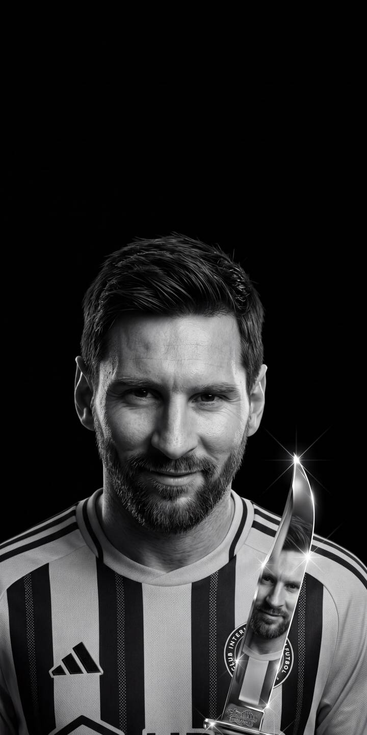 The gleaming blade of a unique trophy strikingly reflects Lionel Messi's focused gaze in this captivating black and white 4K wallpaper, featuring the football legend in his Inter Miami jersey. This exceptional wallpaper is optimized for iPhone, bringing a sophisticated aesthetic to your mobile device. | football trophy iphone messi soccer wallpaper lionel messi mobile inter miami 4k wallpaper hd wallpaper monochrome The gleaming blade of a unique trophy strikingly reflects Lionel Messi's focused gaze in this captivating black and white 4K wallpaper, featuring the football legend in his Inter Miami jersey. This exceptional wallpaper is optimized for iPhone, bringing a sophisticated aesthetic to your mobile device.