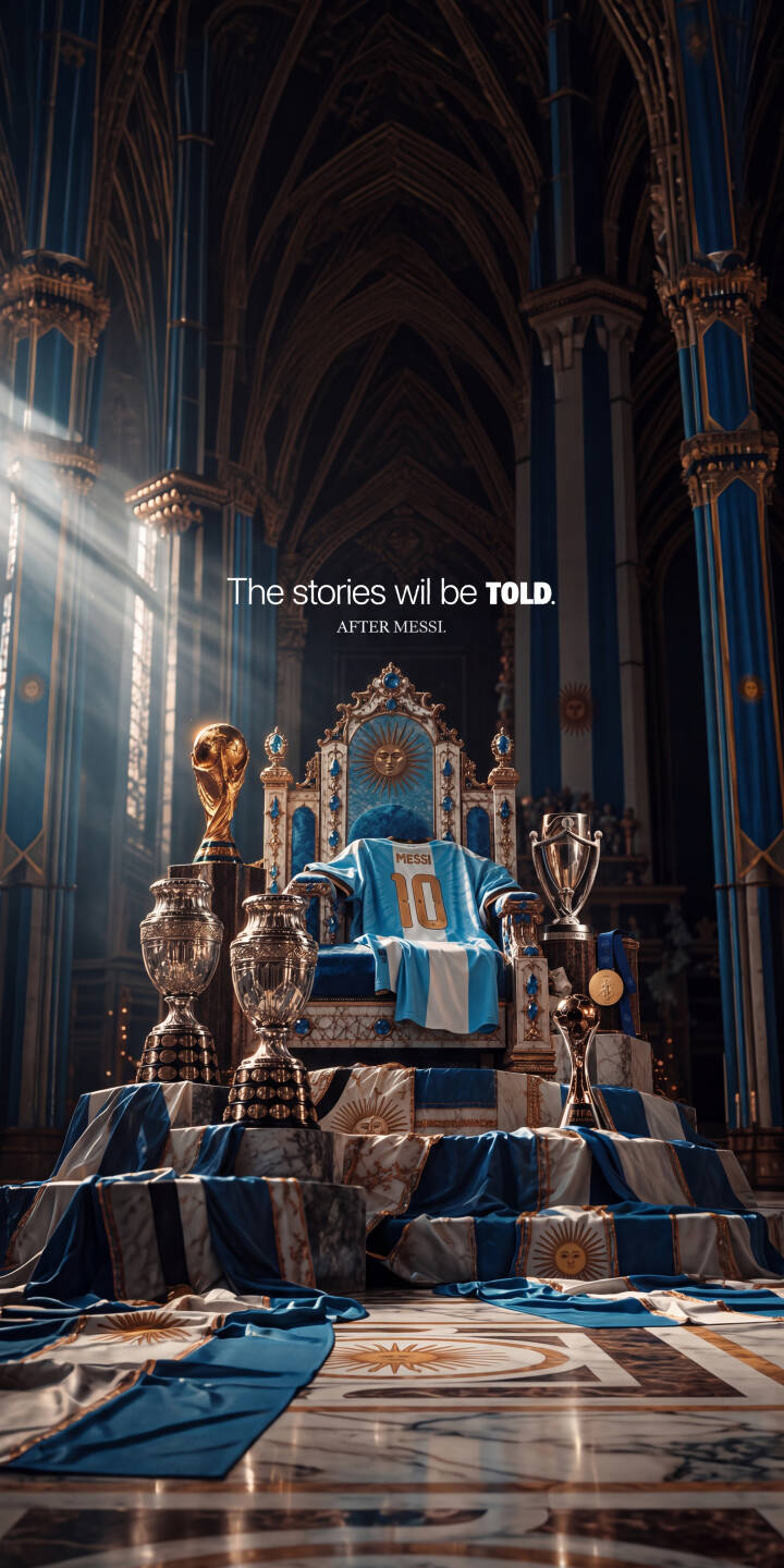 Sunbeams illuminate Lionel Messi's iconic #10 Argentina jersey, draped regally on a majestic throne surrounded by gleaming football trophies in this grand 4K wallpaper. This powerful wallpaper for iPhone fans captures the unparalleled legacy of a legend. | football iphone messi argentina wallpaper trophies lionel messi mobile 4k wallpaper hd wallpaper world cup legacy Sunbeams illuminate Lionel Messi's iconic #10 Argentina jersey, draped regally on a majestic throne surrounded by gleaming football trophies in this grand 4K wallpaper. This powerful wallpaper for iPhone fans captures the unparalleled legacy of a legend.
