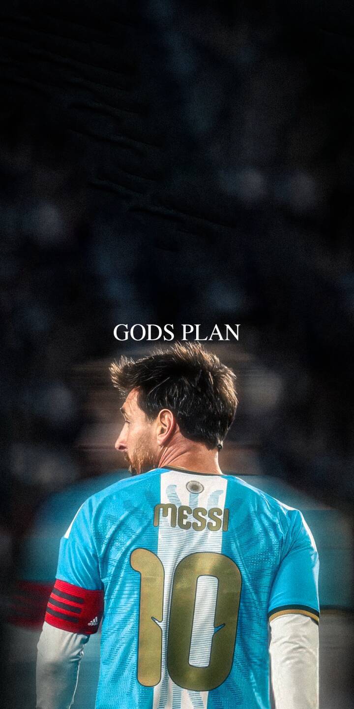 The iconic "GODS PLAN" text hovers above Lionel Messi, captured from behind in his sky blue Argentina #10 jersey, making this an inspiring 4K wallpaper. This powerful wallpaper for iPhone perfectly displays Messi's legendary presence. | football iphone messi argentina soccer wallpaper jersey lionel messi mobile 4k wallpaper hd wallpaper gods plan The iconic "GODS PLAN" text hovers above Lionel Messi, captured from behind in his sky blue Argentina #10 jersey, making this an inspiring 4K wallpaper. This powerful wallpaper for iPhone perfectly displays Messi's legendary presence.