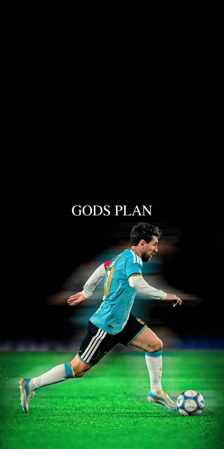 The powerful 'GODS PLAN' text floats above Lionel Messi, captured mid-stride with the soccer ball at his foot, wearing his iconic light blue and white jersey in this striking 4K wallpaper. This dynamic mobile wallpaper, complete with motion blur, is perfect for any iPhone. | football iphone messi argentina soccer dynamic wallpaper lionel messi mobile 4k wallpaper hd wallpaper gods plan The powerful 'GODS PLAN' text floats above Lionel Messi, captured mid-stride with the soccer ball at his foot, wearing his iconic light blue and white jersey in this striking 4K wallpaper. This dynamic mobile wallpaper, complete with motion blur, is perfect for any iPhone.