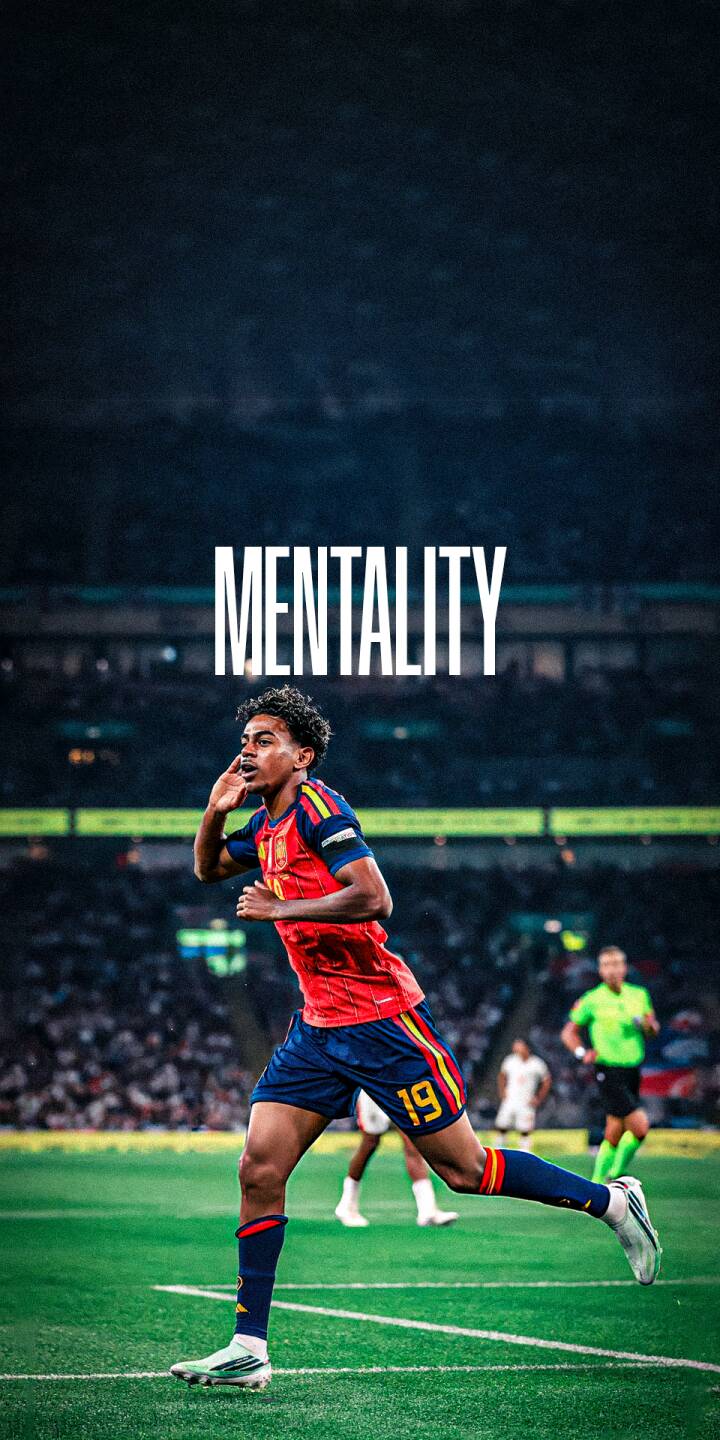 The commanding word 'MENTALITY' anchors this dynamic 4K wallpaper, capturing a Spain national team footballer in mid-celebration on a vibrant green field. This inspiring wallpaper is perfectly suited for iPhone screens, showcasing athletic spirit. | sports football athlete celebration iphone soccer spain wallpaper mobile mentality 4k wallpaper hd wallpaper The commanding word 'MENTALITY' anchors this dynamic 4K wallpaper, capturing a Spain national team footballer in mid-celebration on a vibrant green field. This inspiring wallpaper is perfectly suited for iPhone screens, showcasing athletic spirit.