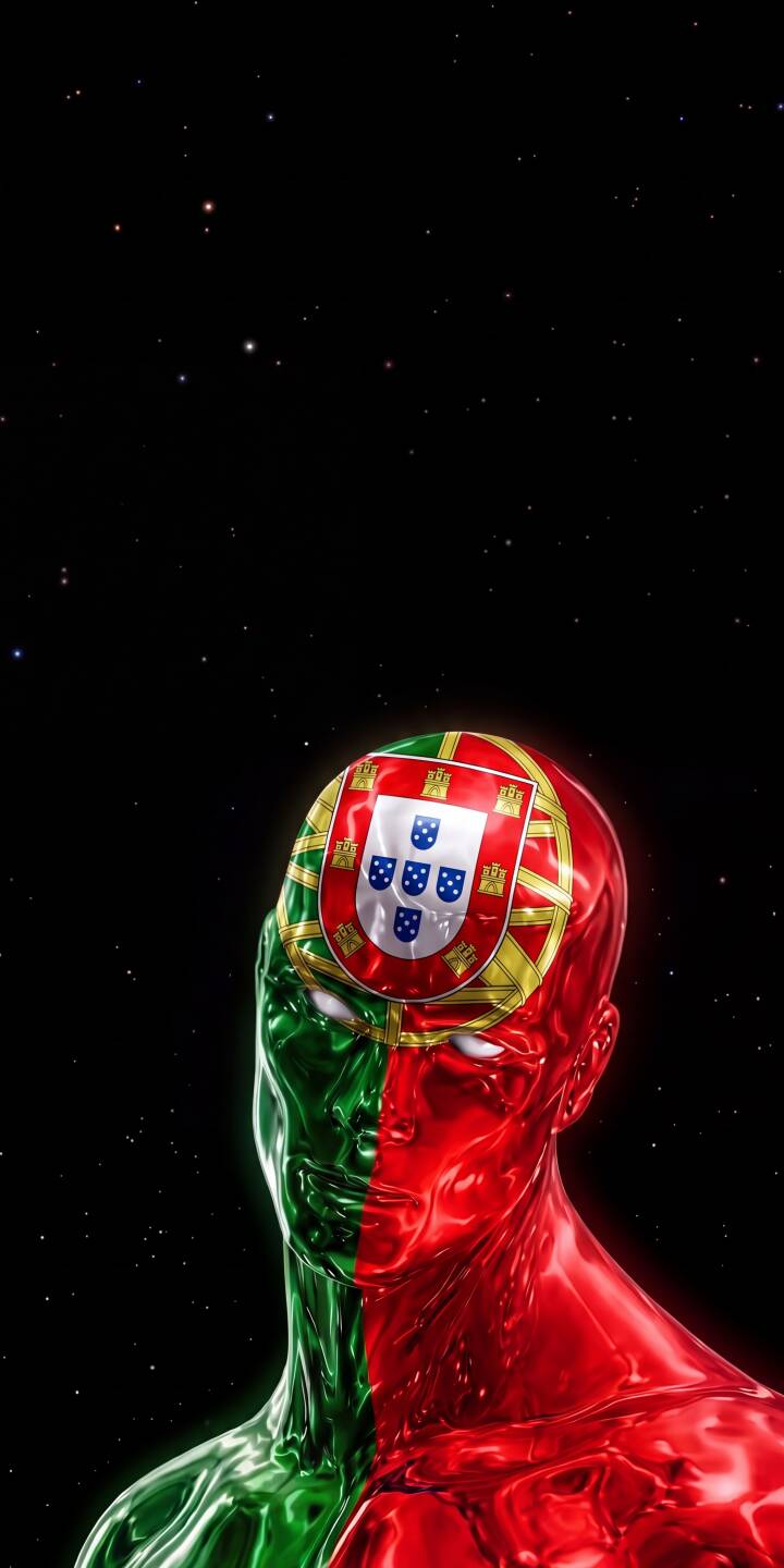 A striking metallic figure, split green and red with the Portuguese national emblem on its forehead, stands out against a starry dark background in this vibrant 4K wallpaper. This powerful design creates an iconic Portugal-themed wallpaper, perfect for personalizing your iPhone. | iphone abstract stars wallpaper portugal futuristic mobile metallic 4k wallpaper hd wallpaper patriotism portuguese flag A striking metallic figure, split green and red with the Portuguese national emblem on its forehead, stands out against a starry dark background in this vibrant 4K wallpaper. This powerful design creates an iconic Portugal-themed wallpaper, perfect for personalizing your iPhone.