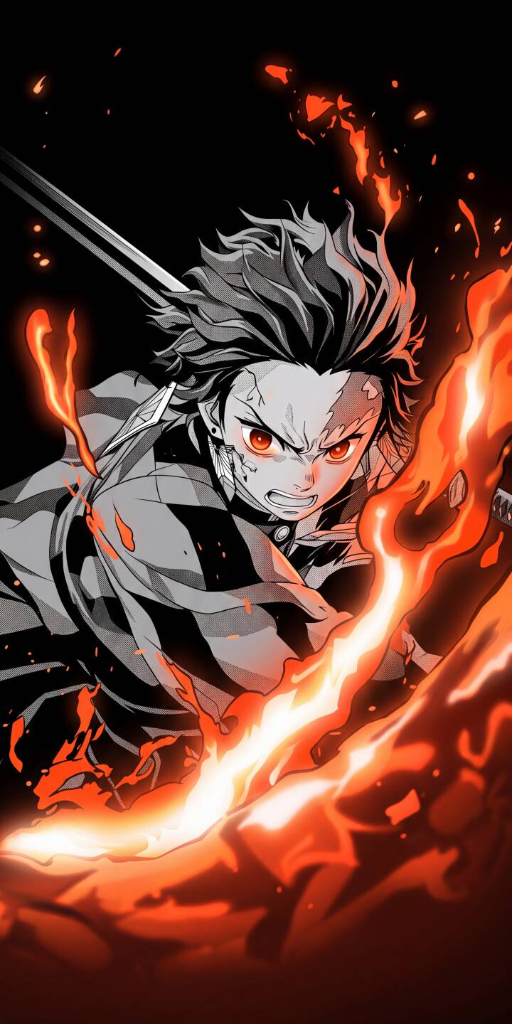 Fiery orange flames erupt around Tanjiro Kamado, whose fierce red eyes burn with unyielding determination, making this dynamic 4K wallpaper a powerful statement for any iPhone. | fire anime iphone wallpaper demon slayer action mobile tanjiro kamado 4k wallpaper hd wallpaper epic kimetsu no yaiba Fiery orange flames erupt around Tanjiro Kamado, whose fierce red eyes burn with unyielding determination, making this dynamic 4K wallpaper a powerful statement for any iPhone.