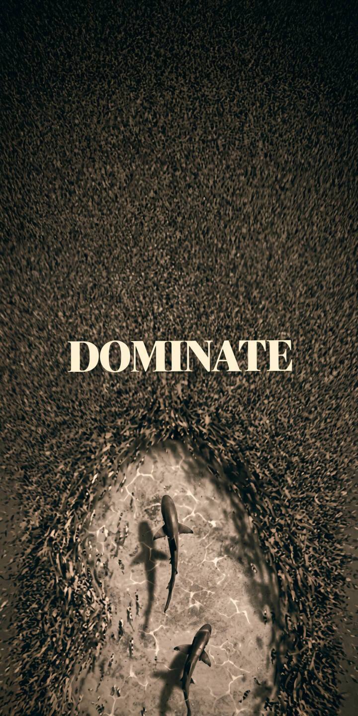 Two powerful sharks carve a path through a vast school of fish in this commanding 4K wallpaper, featuring the bold text 'DOMINATE' — an inspiring wallpaper for iPhone users. | iphone nature sharks ocean wallpaper power mobile 4k wallpaper hd wallpaper sepia fish school dominate Two powerful sharks carve a path through a vast school of fish in this commanding 4K wallpaper, featuring the bold text 'DOMINATE' — an inspiring wallpaper for iPhone users.