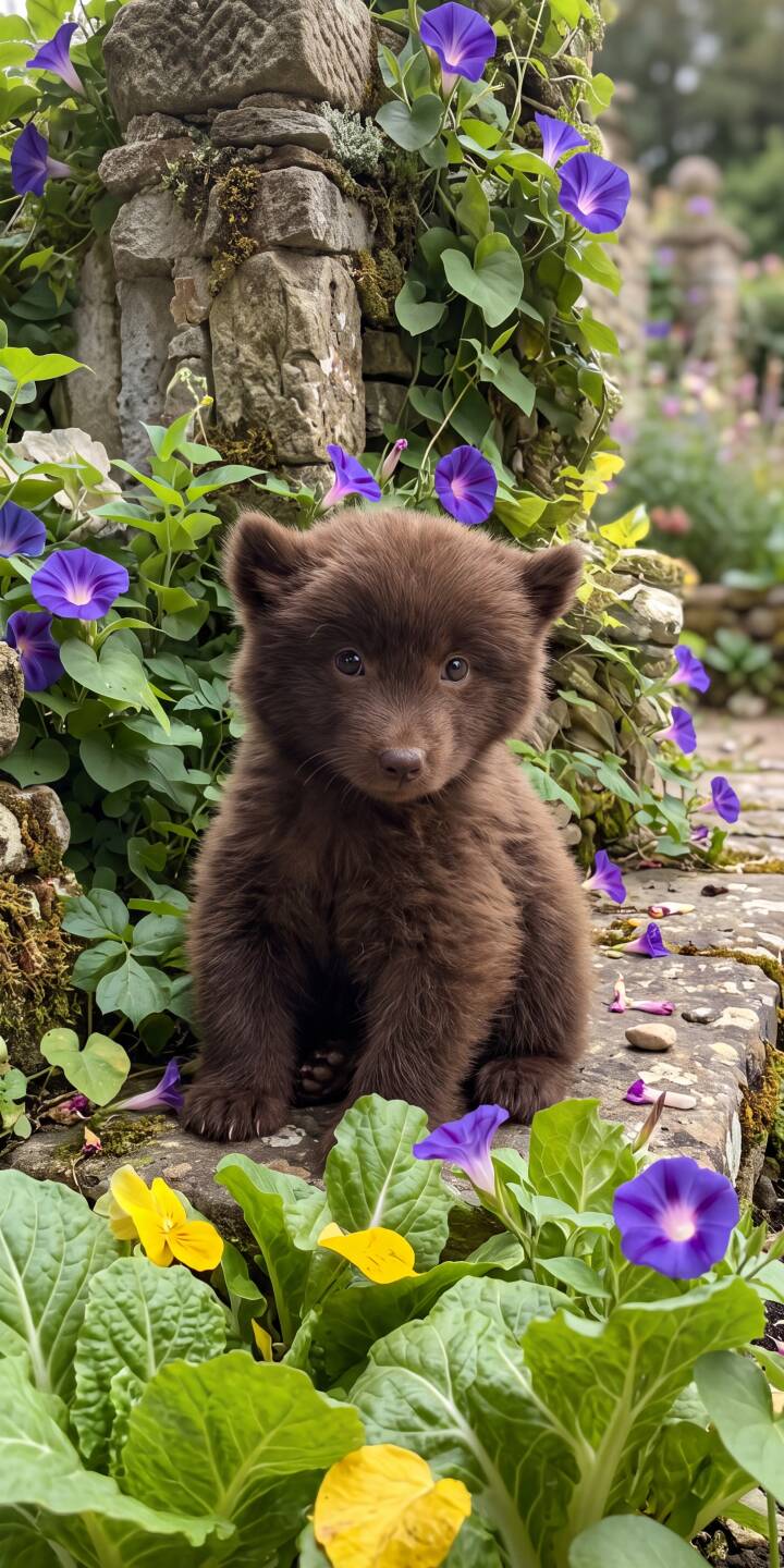 A fluffy, dark brown bear cub with innocent eyes sits surrounded by vibrant purple morning glory flowers in this charming 4K wallpaper. This adorable scene makes for a delightful iPhone wallpaper. | bear cute iphone nature wallpaper garden cub mobile fluffy 4k wallpaper hd wallpaper bear cub A fluffy, dark brown bear cub with innocent eyes sits surrounded by vibrant purple morning glory flowers in this charming 4K wallpaper. This adorable scene makes for a delightful iPhone wallpaper.