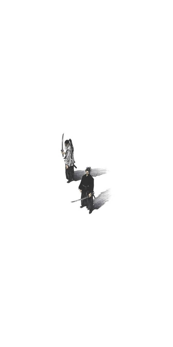 Two stoic samurai, clad in traditional attire and holding their katanas in ready stances, stand against a stark white background in this minimalist 4K wallpaper. This stunning monochrome illustration is a perfect iPhone wallpaper for fans of Japanese warrior culture. | bleach Two stoic samurai, clad in traditional attire and holding their katanas in ready stances, stand against a stark white background in this minimalist 4K wallpaper. This stunning monochrome illustration is a perfect iPhone wallpaper for fans of Japanese warrior culture.