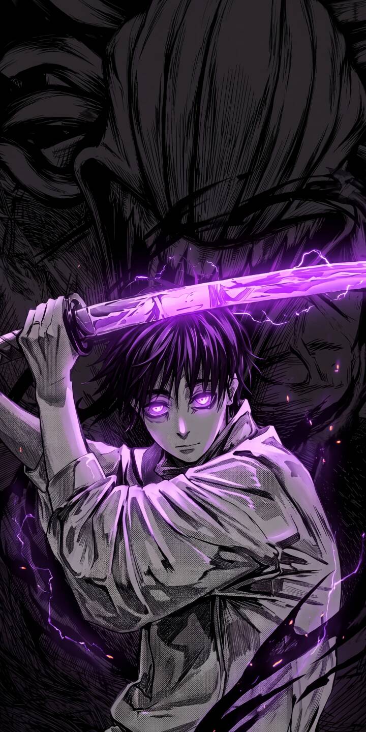 Yuta Okkotsu's eyes and katana blaze with fierce purple cursed energy and lightning in this striking 4K wallpaper, featuring dynamic dark artistry - an intense wallpaper for your iPhone. | aesthetic dark anime iphone katana wallpaper mobile 4k wallpaper hd wallpaper jujutsu kaisen purple lightning yuta okkotsu Yuta Okkotsu's eyes and katana blaze with fierce purple cursed energy and lightning in this striking 4K wallpaper, featuring dynamic dark artistry - an intense wallpaper for your iPhone.