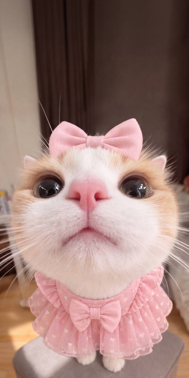 With its charmingly wide eyes and pink ruffled dress adorned with tiny hearts, this adorable 4K cat wallpaper is a delightful sight, perfect for any iPhone seeking a cute new wallpaper. | cat pet iphone wallpaper kitten mobile cute cat kawaii 4k wallpaper hd wallpaper pink bow adorable cat With its charmingly wide eyes and pink ruffled dress adorned with tiny hearts, this adorable 4K cat wallpaper is a delightful sight, perfect for any iPhone seeking a cute new wallpaper.