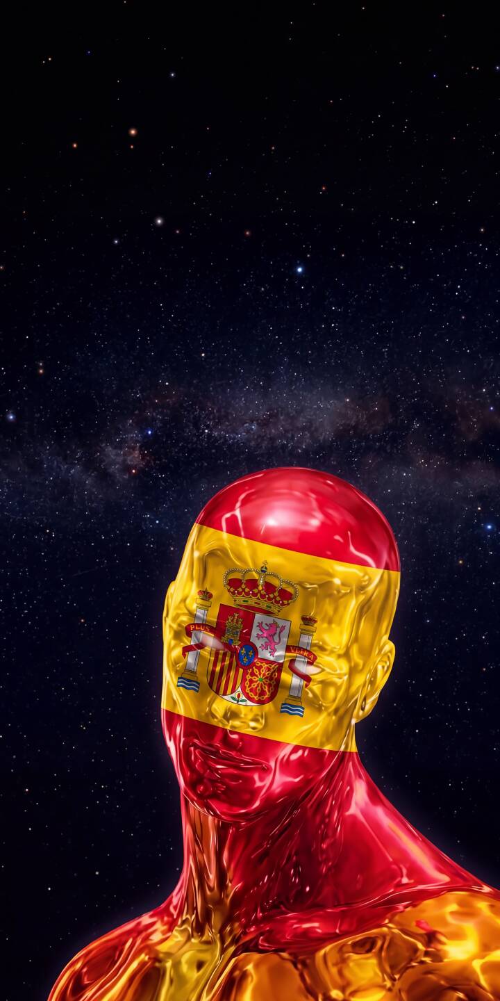 The glossy, liquid-like Spanish flag wraps around a metallic figure, radiating patriotism against a stunning galaxy backdrop in this striking 4K wallpaper. This unique artwork makes an excellent aesthetic wallpaper for iPhone users. | flag iphone galaxy spain wallpaper mobile metallic 4k wallpaper hd wallpaper spanish patriotic spain flag The glossy, liquid-like Spanish flag wraps around a metallic figure, radiating patriotism against a stunning galaxy backdrop in this striking 4K wallpaper. This unique artwork makes an excellent aesthetic wallpaper for iPhone users.