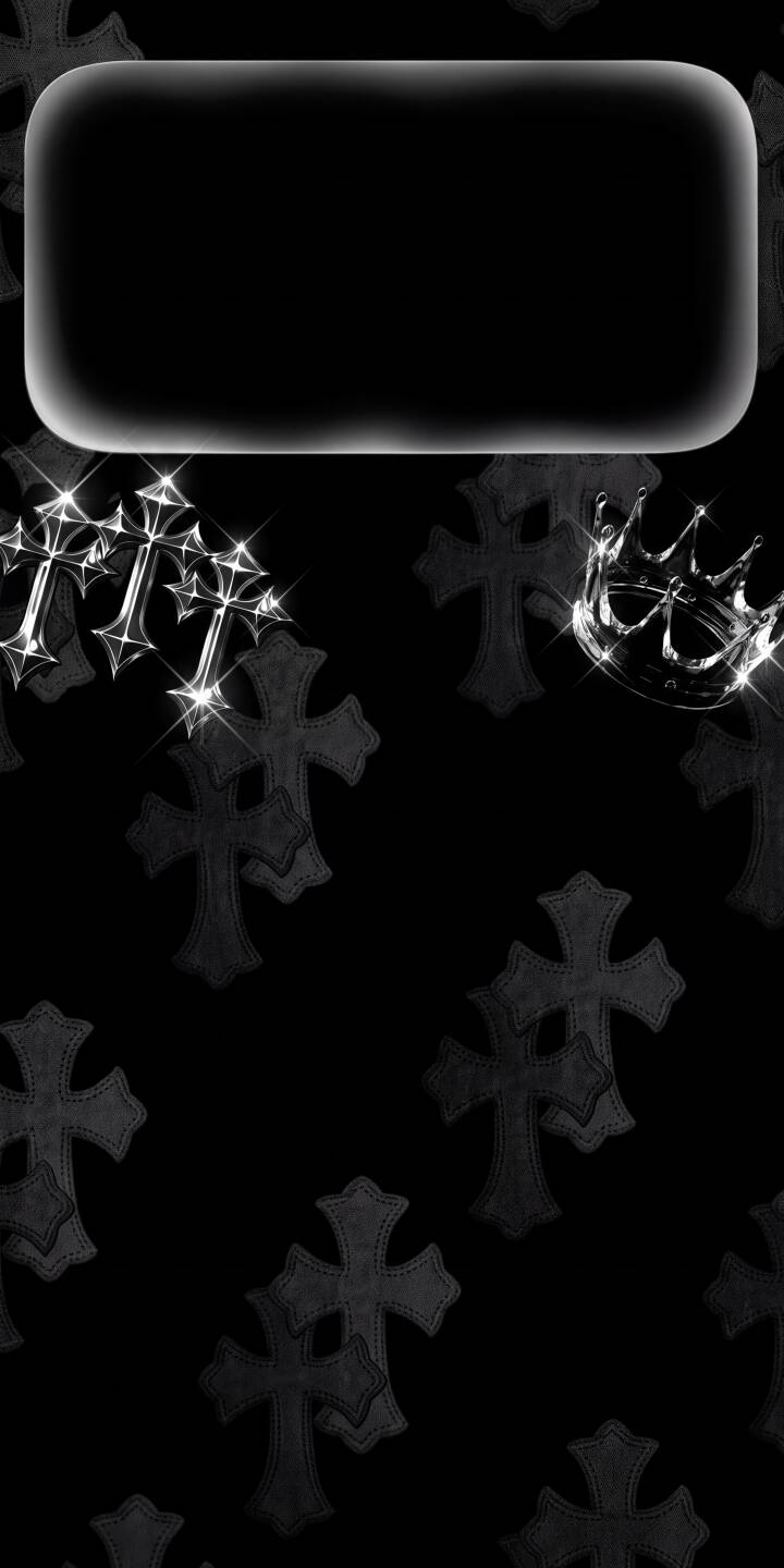 Glittering chrome crosses and a gleaming silver crown pop against a dark, cross-patterned background in this elegant 4K wallpaper, making it a perfect aesthetic wallpaper for your iPhone. | aesthetic dark cross silver crown gothic chrome iphone wallpaper mobile 4k wallpaper hd wallpaper Glittering chrome crosses and a gleaming silver crown pop against a dark, cross-patterned background in this elegant 4K wallpaper, making it a perfect aesthetic wallpaper for your iPhone.