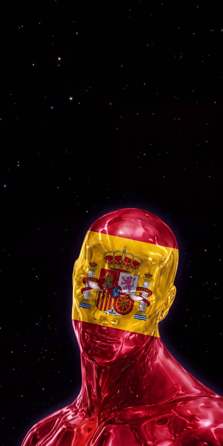 The vibrant Spanish flag dramatically drapes over a glossy metallic figure in this stunning 4K wallpaper, set against a dark, starry void. This unique wallpaper for iPhone perfectly captures the detailed Spanish coat of arms with reflective red and yellow hues. | flag iphone abstract spain wallpaper mobile metallic 4k wallpaper hd wallpaper spanish galactic patriotic The vibrant Spanish flag dramatically drapes over a glossy metallic figure in this stunning 4K wallpaper, set against a dark, starry void. This unique wallpaper for iPhone perfectly captures the detailed Spanish coat of arms with reflective red and yellow hues.