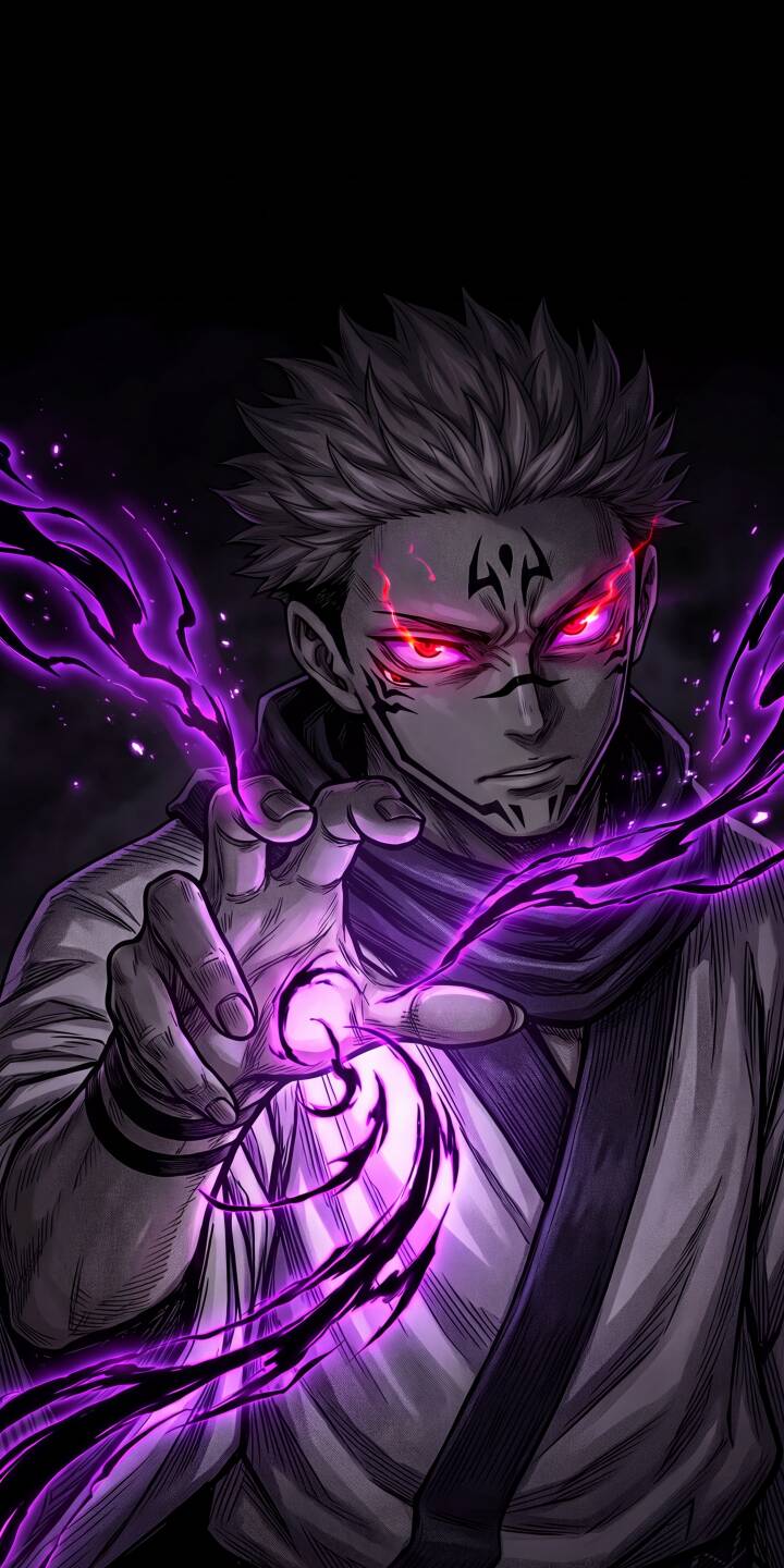 Glowing red eyes pierce through the darkness as Ryomen Sukuna conjures chaotic purple curse energy in this intense 4K wallpaper - an essential anime wallpaper for iPhone users. | dark anime iphone wallpaper sukuna mobile ryomen sukuna 4k wallpaper hd wallpaper jujutsu kaisen purple aesthetic curse energy Glowing red eyes pierce through the darkness as Ryomen Sukuna conjures chaotic purple curse energy in this intense 4K wallpaper - an essential anime wallpaper for iPhone users.