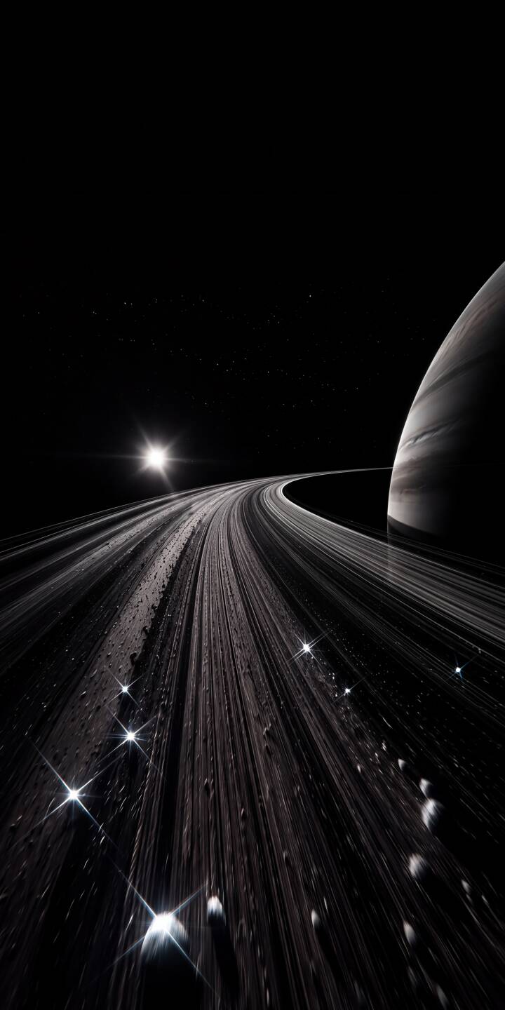 Glistening reflections catch the distant starlight along the vast, curved Saturnian rings in this striking 4K wallpaper, offering an infinite cosmic journey right to your iPhone screen. This deep space wallpaper, with its monochromatic beauty, features a partial view of the mysterious ringed planet on the horizon. | aesthetic dark space planet iphone rings wallpaper saturn mobile 4k wallpaper hd wallpaper cosmos Glistening reflections catch the distant starlight along the vast, curved Saturnian rings in this striking 4K wallpaper, offering an infinite cosmic journey right to your iPhone screen. This deep space wallpaper, with its monochromatic beauty, features a partial view of the mysterious ringed planet on the horizon.
