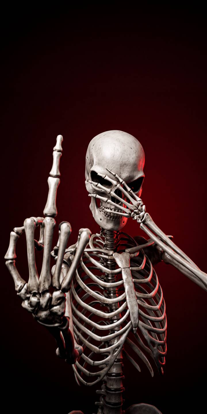 Striking a defiant pose, this skeleton gives the middle finger while peeking through its other hand in this expressive 4K wallpaper, making it a bold wallpaper choice for iPhone users. | skeleton skull iphone wallpaper bones mobile 4k wallpaper hd wallpaper edgy defiant gesture Striking a defiant pose, this skeleton gives the middle finger while peeking through its other hand in this expressive 4K wallpaper, making it a bold wallpaper choice for iPhone users.