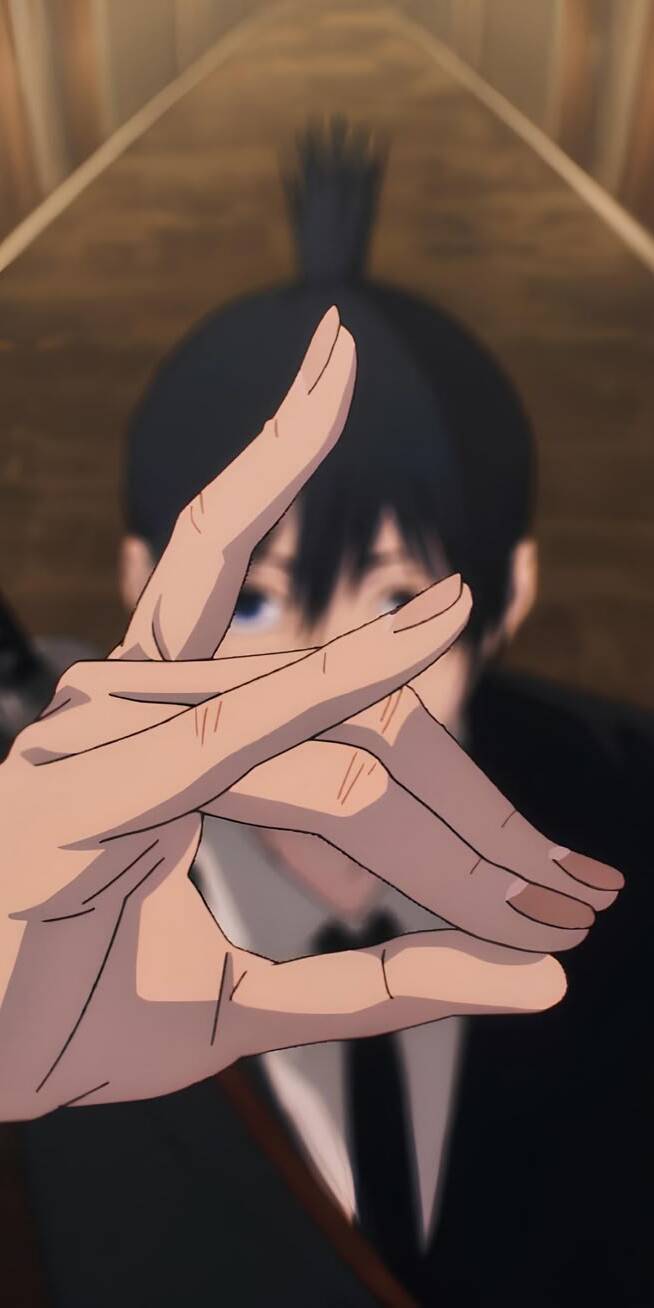 Aki Hayakawa's iconic Fox Devil contract hand gesture takes center stage with his intense blue eyes visible above, making this a powerful 4K anime wallpaper for iPhone users. | aki Aki Hayakawa's iconic Fox Devil contract hand gesture takes center stage with his intense blue eyes visible above, making this a powerful 4K anime wallpaper for iPhone users.