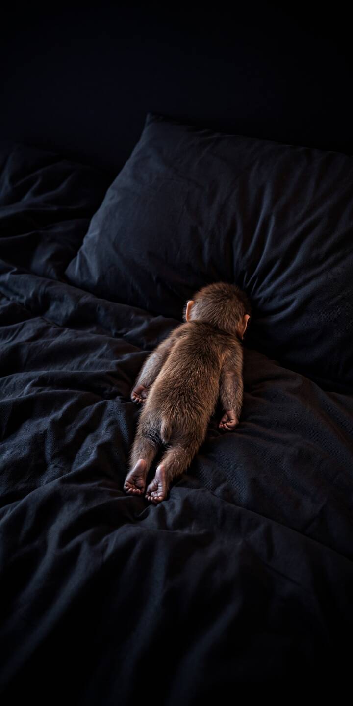 Nestled peacefully on dark black bedsheets, a tiny baby monkey with soft brown fur sleeps soundly in this captivating 4K wallpaper. This heartwarming wallpaper is perfect for your iPhone, showcasing an intimate moment of calm. | iphone monkey wallpaper sleeping mobile 4k wallpaper hd wallpaper adorable dark aesthetic cute animal primate baby monkey Nestled peacefully on dark black bedsheets, a tiny baby monkey with soft brown fur sleeps soundly in this captivating 4K wallpaper. This heartwarming wallpaper is perfect for your iPhone, showcasing an intimate moment of calm.