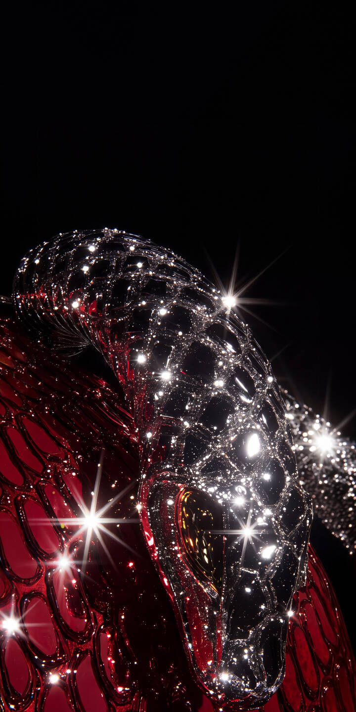 The hypnotic glitter of countless light reflections dances across the chrome-like scales of a magnificent metallic snake sculpture, making an exquisite 4K wallpaper for iPhone. A bold red undertone adds a striking contrast to this abstract luxury art wallpaper. | red snake chrome iphone luxury wallpaper sparkling mobile metallic serpent 4k wallpaper hd wallpaper The hypnotic glitter of countless light reflections dances across the chrome-like scales of a magnificent metallic snake sculpture, making an exquisite 4K wallpaper for iPhone. A bold red undertone adds a striking contrast to this abstract luxury art wallpaper.