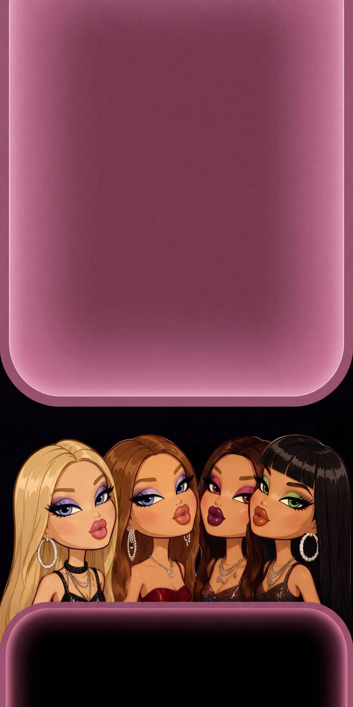 The iconic Bratz dolls pose with their signature glamorous style against a vibrant pink glow in this eye-catching 4K wallpaper. Perfect for fans of the Y2K aesthetic, this stunning wallpaper is ideal for your iPhone screen. | cartoon y2k iphone wallpaper mobile pink aesthetic 4k wallpaper hd wallpaper fashion dolls bratz glamorous bratz dolls The iconic Bratz dolls pose with their signature glamorous style against a vibrant pink glow in this eye-catching 4K wallpaper. Perfect for fans of the Y2K aesthetic, this stunning wallpaper is ideal for your iPhone screen.