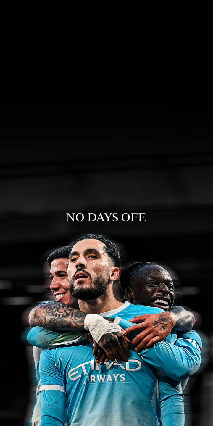 Three Manchester City players share a raw, emotional embrace in their iconic light blue jerseys, beneath the powerful 'NO DAYS OFF' message in this stunning 4K wallpaper. This inspiring image is a perfect football wallpaper for iPhone, celebrating team spirit and dedication. | football iphone soccer team wallpaper manchester city mobile emotional 4k wallpaper hd wallpaper sky blue dedication cherki Three Manchester City players share a raw, emotional embrace in their iconic light blue jerseys, beneath the powerful 'NO DAYS OFF' message in this stunning 4K wallpaper. This inspiring image is a perfect football wallpaper for iPhone, celebrating team spirit and dedication.