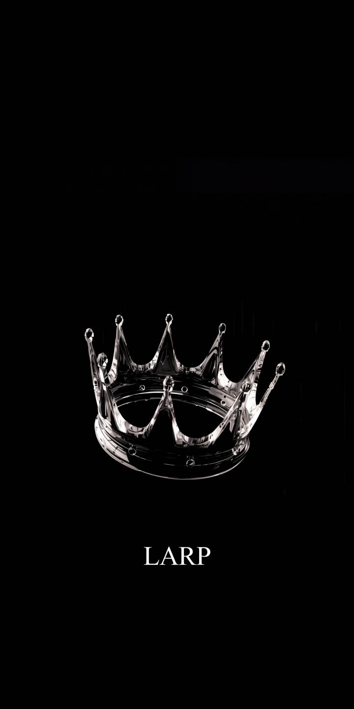 The gleaming silver crown, featuring elegant points and intricate reflections, casts a regal presence against a deep black background in this striking 4K wallpaper for iPhone. The prominent 'LARP' text below adds a unique touch to this minimalist design wallpaper, perfect for fantasy enthusiasts. | black silver crown king iphone fantasy minimalist wallpaper mobile 4k wallpaper hd wallpaper larp The gleaming silver crown, featuring elegant points and intricate reflections, casts a regal presence against a deep black background in this striking 4K wallpaper for iPhone. The prominent 'LARP' text below adds a unique touch to this minimalist design wallpaper, perfect for fantasy enthusiasts.