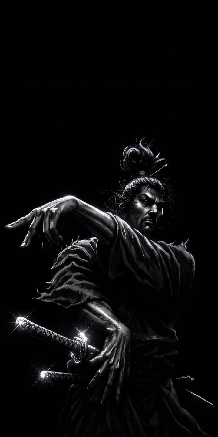 Musashi's intense, focused gaze pierces through the darkness, highlighted by the subtle glint of his dual katanas in this striking black and white 4K wallpaper. This captivating Vagabond-inspired wallpaper is perfect for fans seeking a dark, artistic background for their iPhone. | samurai dark manga iphone katana wallpaper mobile vagabond 4k wallpaper hd wallpaper monochrome musashi Musashi's intense, focused gaze pierces through the darkness, highlighted by the subtle glint of his dual katanas in this striking black and white 4K wallpaper. This captivating Vagabond-inspired wallpaper is perfect for fans seeking a dark, artistic background for their iPhone.