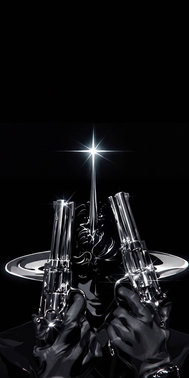 Gleaming chrome revolvers are held firmly by a mysterious, hat-wearing figure in this striking 4K wallpaper, featuring a bright starburst effect and a dark, stylized aesthetic. This compelling wallpaper is perfect for personalizing your iPhone. | aesthetic dark chrome iphone wallpaper black and white mobile 4k wallpaper hd wallpaper mysterious revolvers gunslinger Gleaming chrome revolvers are held firmly by a mysterious, hat-wearing figure in this striking 4K wallpaper, featuring a bright starburst effect and a dark, stylized aesthetic. This compelling wallpaper is perfect for personalizing your iPhone.