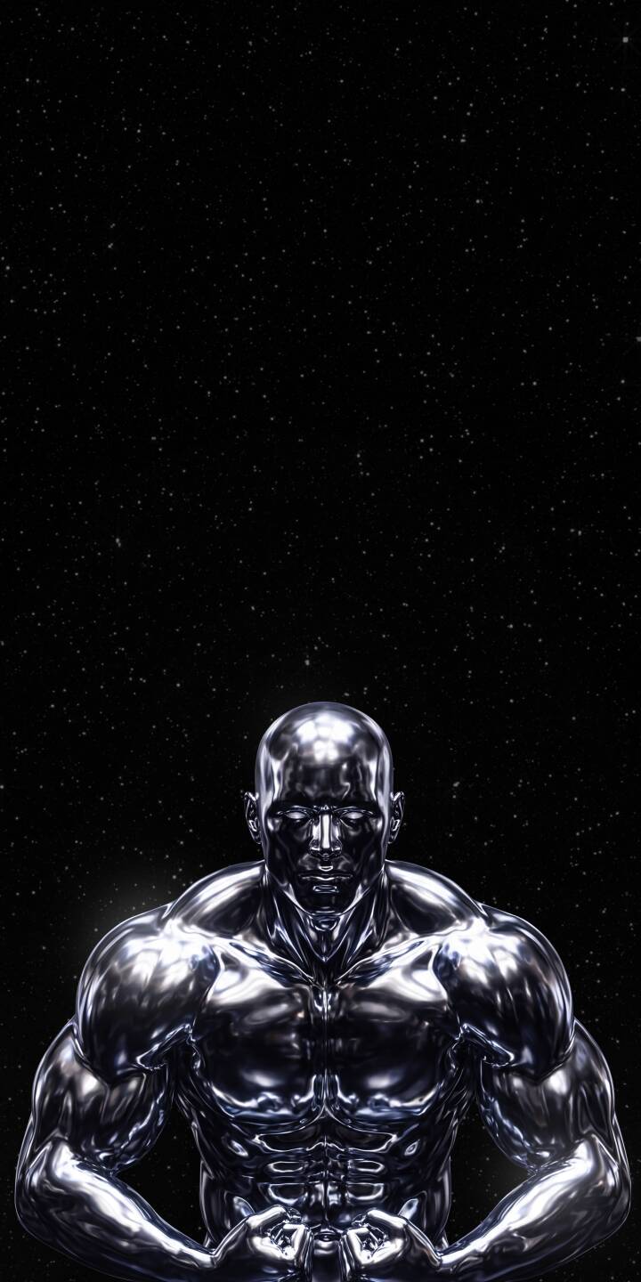 Deep black, star-strewn space envelops a formidable metallic sentinel whose highly reflective, muscular physique shines intensely in this powerful 4K wallpaper, making it an essential cosmic wallpaper for iPhone users. | superhero space chrome marvel iphone wallpaper silver surfer mobile 4k wallpaper hd wallpaper cosmic metallic man Deep black, star-strewn space envelops a formidable metallic sentinel whose highly reflective, muscular physique shines intensely in this powerful 4K wallpaper, making it an essential cosmic wallpaper for iPhone users.