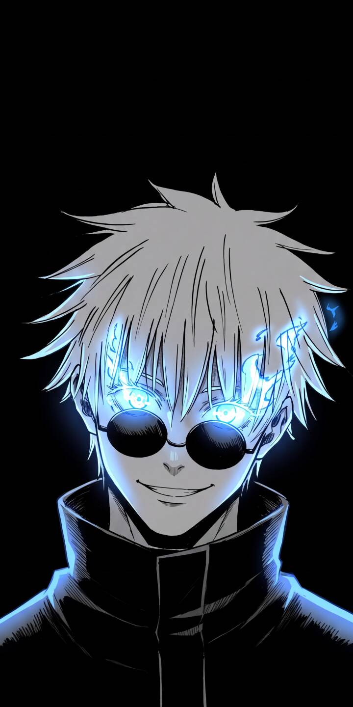 Brilliant blue energy pulses from Gojo Satoru's eyes behind his dark sunglasses, set against a stark black background in this powerful 4K wallpaper. This stunning visual makes for an electrifying wallpaper on your iPhone. | anime iphone wallpaper gojo mobile 4k wallpaper hd wallpaper dark aesthetic blue glow jujutsu kaisen satoru gojo six eyes Brilliant blue energy pulses from Gojo Satoru's eyes behind his dark sunglasses, set against a stark black background in this powerful 4K wallpaper. This stunning visual makes for an electrifying wallpaper on your iPhone.