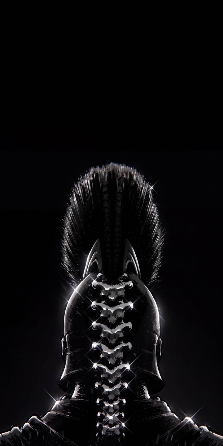 Sparkling highlights intensely illuminate the metallic spine design on a dark, plumed helmet, creating a commanding 4K wallpaper – a perfect dark aesthetic wallpaper for your iPhone. | aesthetic dark armor helmet gothic iphone wallpaper mobile metallic 4k wallpaper hd wallpaper spartan Sparkling highlights intensely illuminate the metallic spine design on a dark, plumed helmet, creating a commanding 4K wallpaper – a perfect dark aesthetic wallpaper for your iPhone.