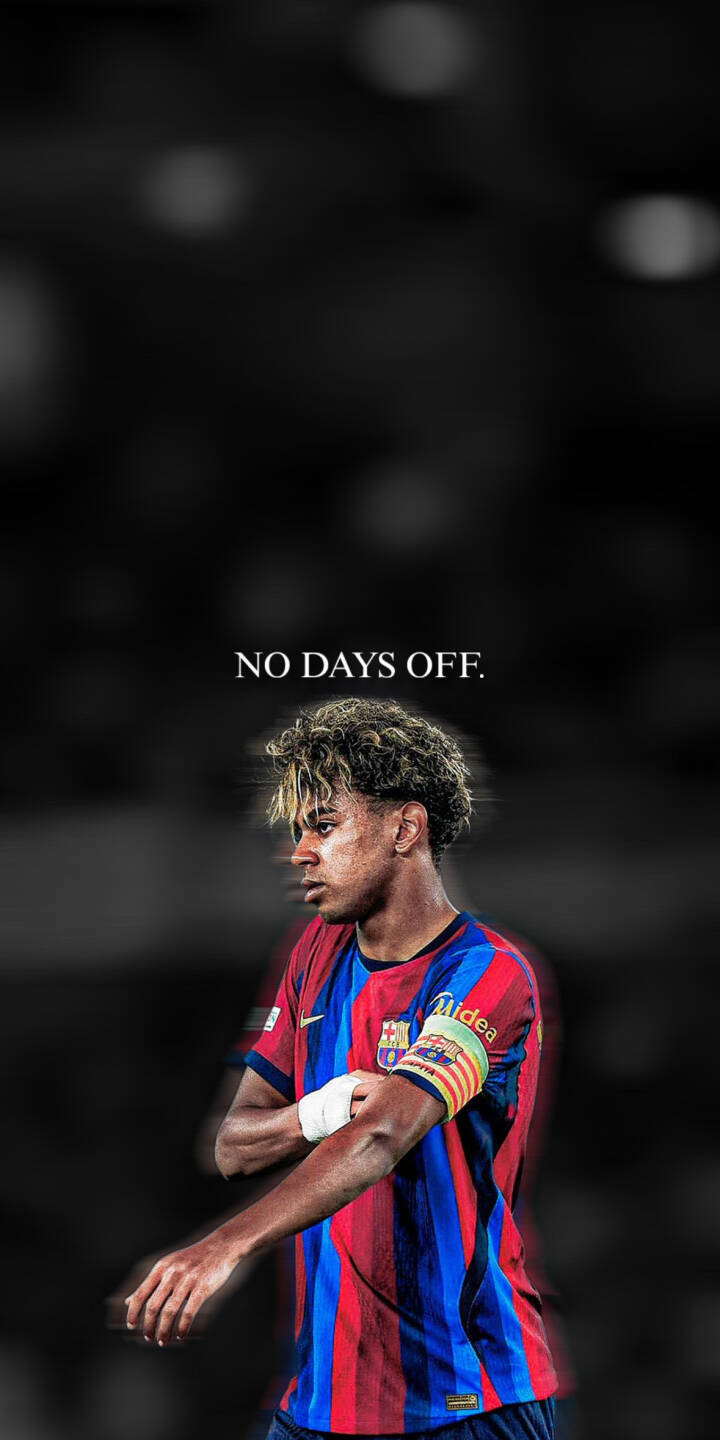 The empowering 'NO DAYS OFF.' mantra is displayed above a determined FC Barcelona player, showcasing his iconic striped kit and a vibrant captain's armband in this striking 4K wallpaper. This inspirational wallpaper is a must-have for iPhone users seeking daily motivation. | sports football athletic motivation iphone soccer wallpaper barca lamine lamine yamal fc barcelona mobile 4k wallpaper hd wallpaper The empowering 'NO DAYS OFF.' mantra is displayed above a determined FC Barcelona player, showcasing his iconic striped kit and a vibrant captain's armband in this striking 4K wallpaper. This inspirational wallpaper is a must-have for iPhone users seeking daily motivation.