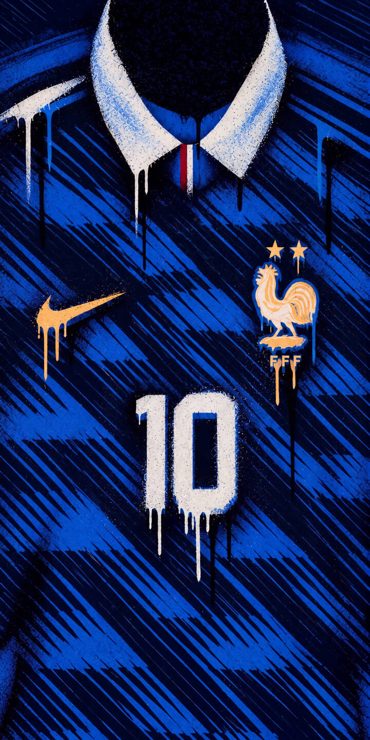 Vibrant blue and white dripping paint effects highlight the iconic France FFF jersey with the number 10 in this striking 4K wallpaper, featuring a stylized Nike swoosh and the rooster emblem — a fantastic sports wallpaper for iPhone users. | football iphone france soccer wallpaper jersey graffiti mobile 4k wallpaper hd wallpaper number 10 fff Vibrant blue and white dripping paint effects highlight the iconic France FFF jersey with the number 10 in this striking 4K wallpaper, featuring a stylized Nike swoosh and the rooster emblem — a fantastic sports wallpaper for iPhone users.