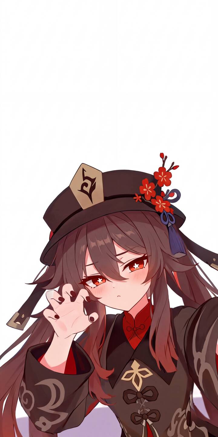 Hu Tao's adorable cat-paw gesture and rosy blush create a playful mood, highlighted by her distinct red eyes with flower pupils in this charming 4K wallpaper - an essential wallpaper for any iPhone user. | anime cute iphone wallpaper mobile hu tao genshin impact game character waifu 4k wallpaper hd wallpaper playful Hu Tao's adorable cat-paw gesture and rosy blush create a playful mood, highlighted by her distinct red eyes with flower pupils in this charming 4K wallpaper - an essential wallpaper for any iPhone user.