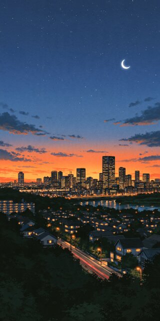 Crescent Moon Over the City